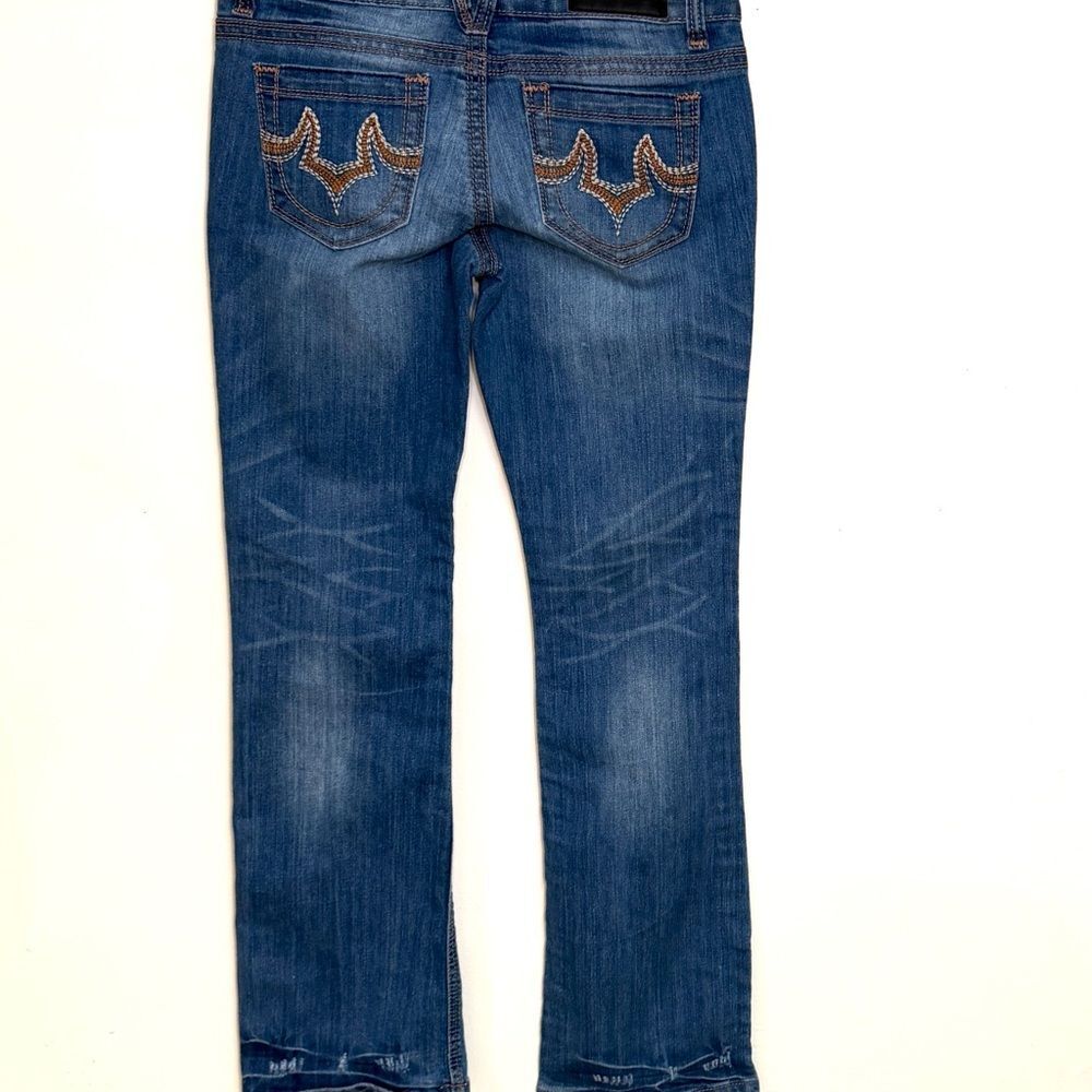 21 Black" by Rue Women’s Blue Distressed Denim Boot Cut Jeans - Size 5/6